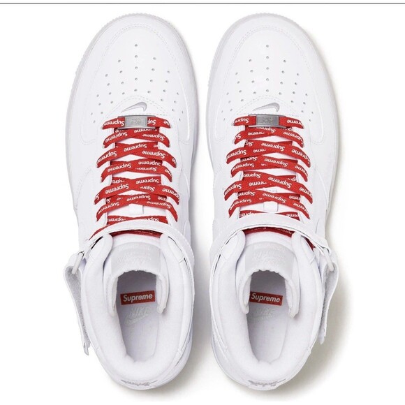 Size 9 - Nike Supreme x Air Force 1 Mid Box Logo - Triple White - Pink Supreme main image 4